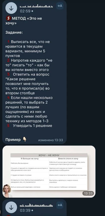 Задание пятого метода и таблица «Хочу — не хочу» в ленте курса